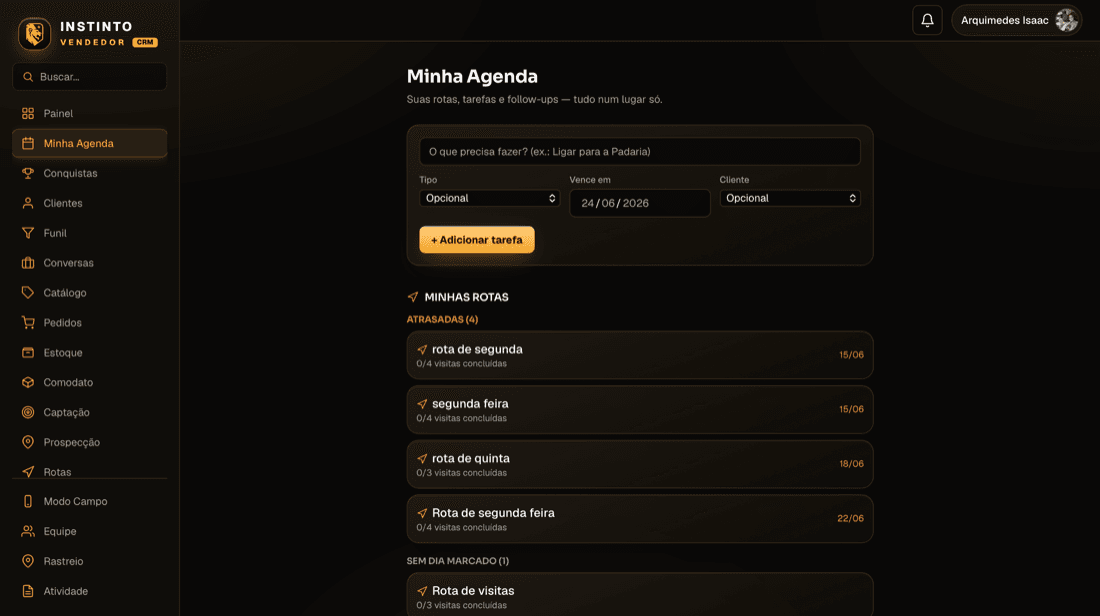 Agenda comercial do Instinto CRM